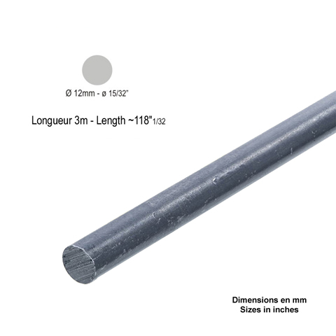 Barre profile rond 12mm longueur 3m lisse en acier lamin brut profil lisse Barre ronde