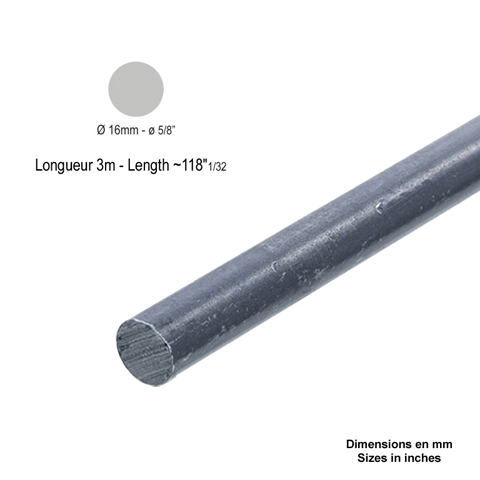 Barre profile ronde de 16mm longueur 3m lisse en acier lamin brut profil lisse Barre ronde