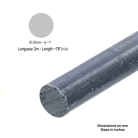 Barre profile ronde de 25mm longueur 2m lisse en acier lamin brut profil lisse Barre ronde