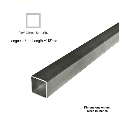 Barre profile tube 30x30mm longueur 3m carr lisse acier lamin brut Lisse Tube carr lisse