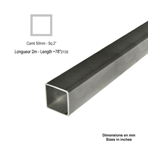 Barre profile tube 50x50mm longueur 2m carr lisse acier lamin brut Lisse Tube carr lisse