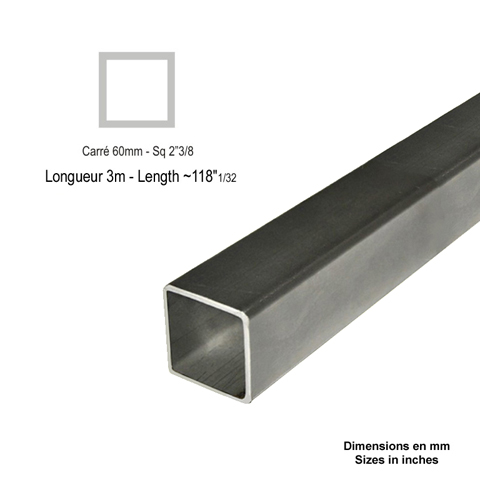 Barre profile tube 60x60mm longueur 3m carr lisse acier lamin brut Lisse Tube carr lisse
