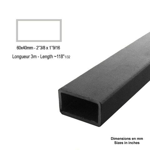 Barre profile tube 60x40mm longueur 3m rectangulaire lisse acier brut lisse Tube rectangle lis