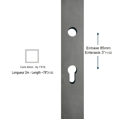 Tube pr-usin 3 faces 40x40mm longueur 2m pour serrure  larder entraxe 85mm Tube usin pour s