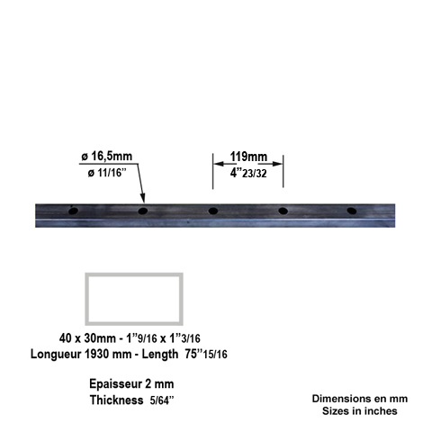 Tube lisse 40x30mm perc trous 17mm pour portais ou cltures lisse prperce Profil lisse pou